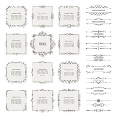 Vintage calligraphic frames and borders set isolated on white.