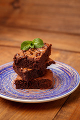 Plate with delicious chocolate brownies