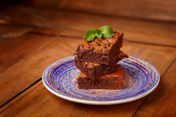 Plate with delicious chocolate brownies