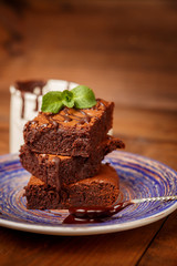Plate with delicious chocolate brownies