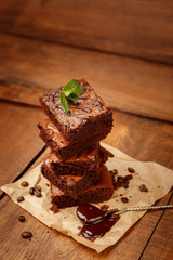Plate with delicious chocolate brownies