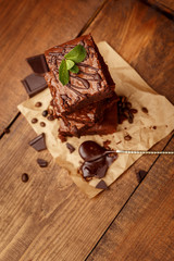 Plate with delicious chocolate brownies