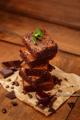 Plate with delicious chocolate brownies