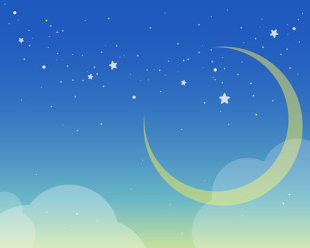 星と月が綺麗なグラフィカルな夜空