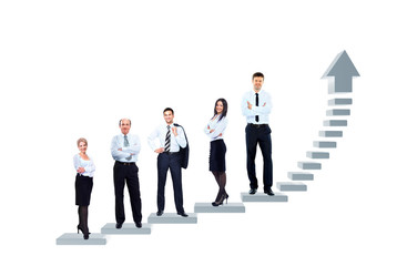 business team is standing on a graph