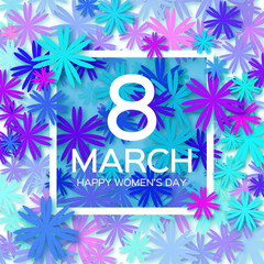 Abstract Floral Greeting card - International Happy Women's Day - 8 March holiday background with paper cut Frame Flowers. Happy Mother's Day. Trendy Design Template. Vector illustration.