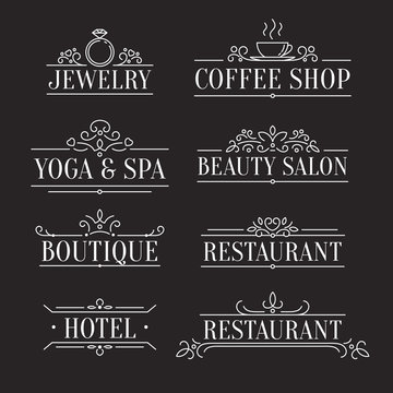 Elegant design outline logo template. Ornamental line signs for restaurants, boutiques, jewelry, fashion, beauty salons, hotels, coffee shop and spa