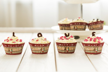 Raw Gluten-Free Valentine Day Cupcakes with Beautiful Decoration, Horizontal