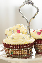 Valentines Day Red Velvet Cupcakes with Sprinkles, Vertical