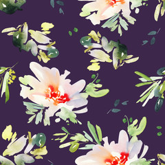 Fototapeta na wymiar Seamless pattern with flowers watercolor. Gentle colors. 