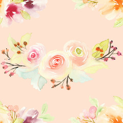 Seamless pattern with flowers watercolor. Gentle colors.
