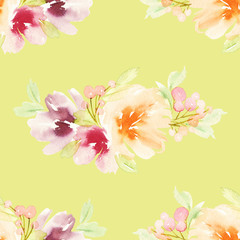 Seamless pattern with flowers watercolor. Gentle colors. 