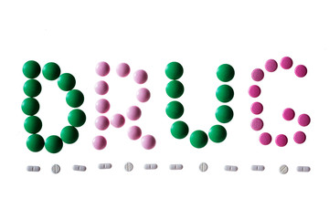 text drug made up of multi-colored pills