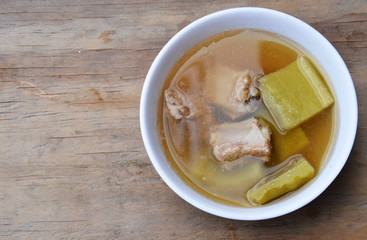 bitter cucumber boiled pork bone in clear soup