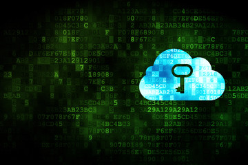Cloud networking concept: Cloud With Key on digital background