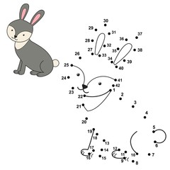 Naklejka premium Connect the dots to draw the cute rabbit and color it