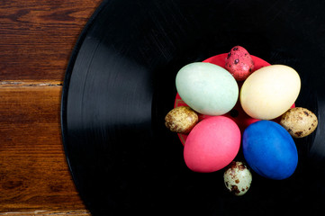 Colorful eggs on vinyl