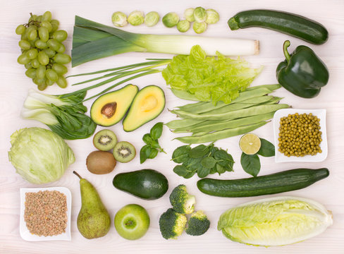 Green Fruits And Vegetables, Top View