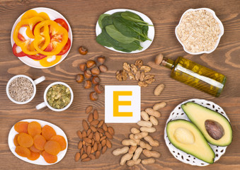 Fototapeta na wymiar Vitamin E containing foods