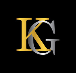 KG initial letter with gold and silver - obrazy, fototapety, plakaty