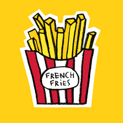 Box of french fries on yellow background