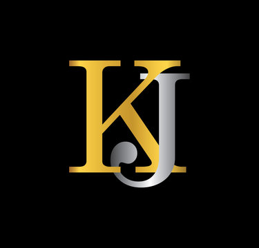 KJ initial letter with gold and silver