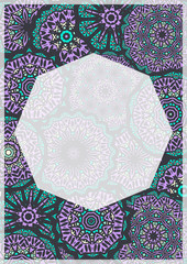 The blank of a card with mandalas pattern on background