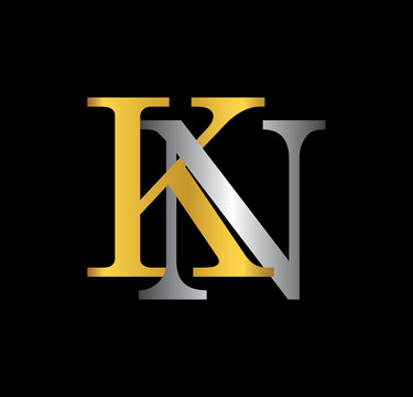 KN initial letter with gold and silver