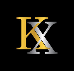 KX initial letter with gold and silver