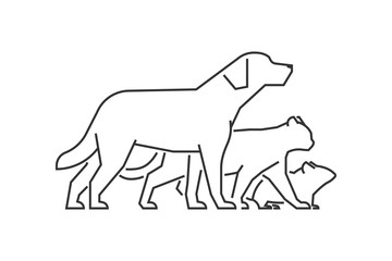 Black line logo pets clinic. Vectior line pets on a white background.