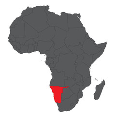 Obraz premium Map of Africa on gray with red Namibia vector