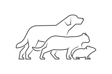 Black line logo for pets shop. Vector linear pets on a white bac