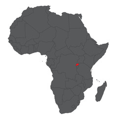 Map of Africa on gray with red Rwanda vector