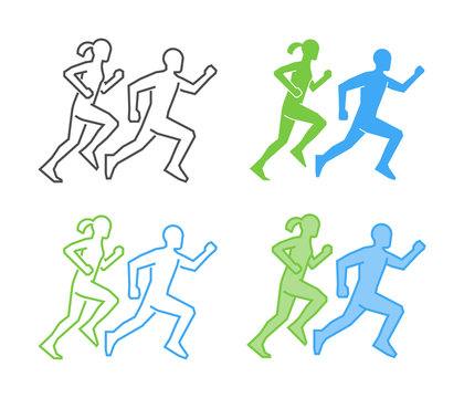 Line and flat running logo. Vector running icon. Runner silhouet