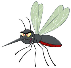 Mosquito Cartoon Character Flying. Illustration Isolated On White
