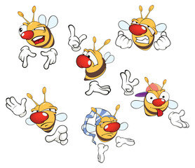 illustration of a set of cute cartoon yellow bees