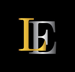 LE initial letter with gold and silver