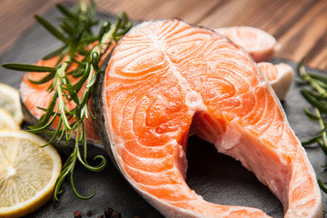 Fresh salmon on old wood