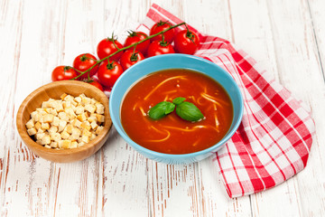 Tomato soup and basil