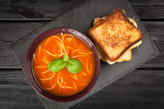 Tomato soup and basil