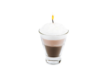 Handmade candle in the form of Irish Coffee Cup with coffee and