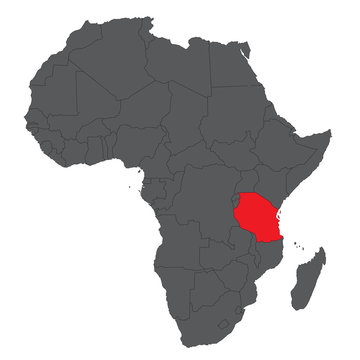 Map of Africa on gray with red Tanzania vector