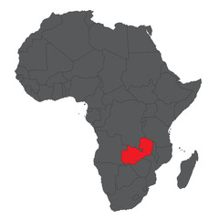 Map of Africa on gray with red Zambia vector