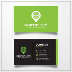 Pin with globe icon. Business card template