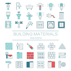 Set of line icons for DIY, construction, building materials. 