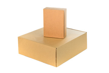 Closed two big and small cardboard Box or brown paper box isolat