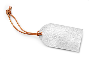 white label with thin leather cord