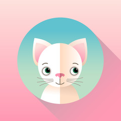 Cute little white kitten on a pink background in vector