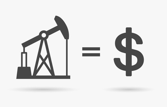 Crude oil sign equals dollar currency symbol - value of oil concept icon. Vector illustration.