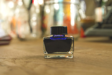 blue ink bottle